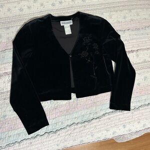 Jessica Howard Black Velvet Floral Cardigan Sweater